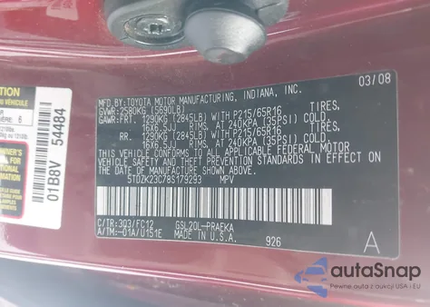 2008 Toyota Sienna Le from USA, damaged, VIN 5TDZK23C78S179293